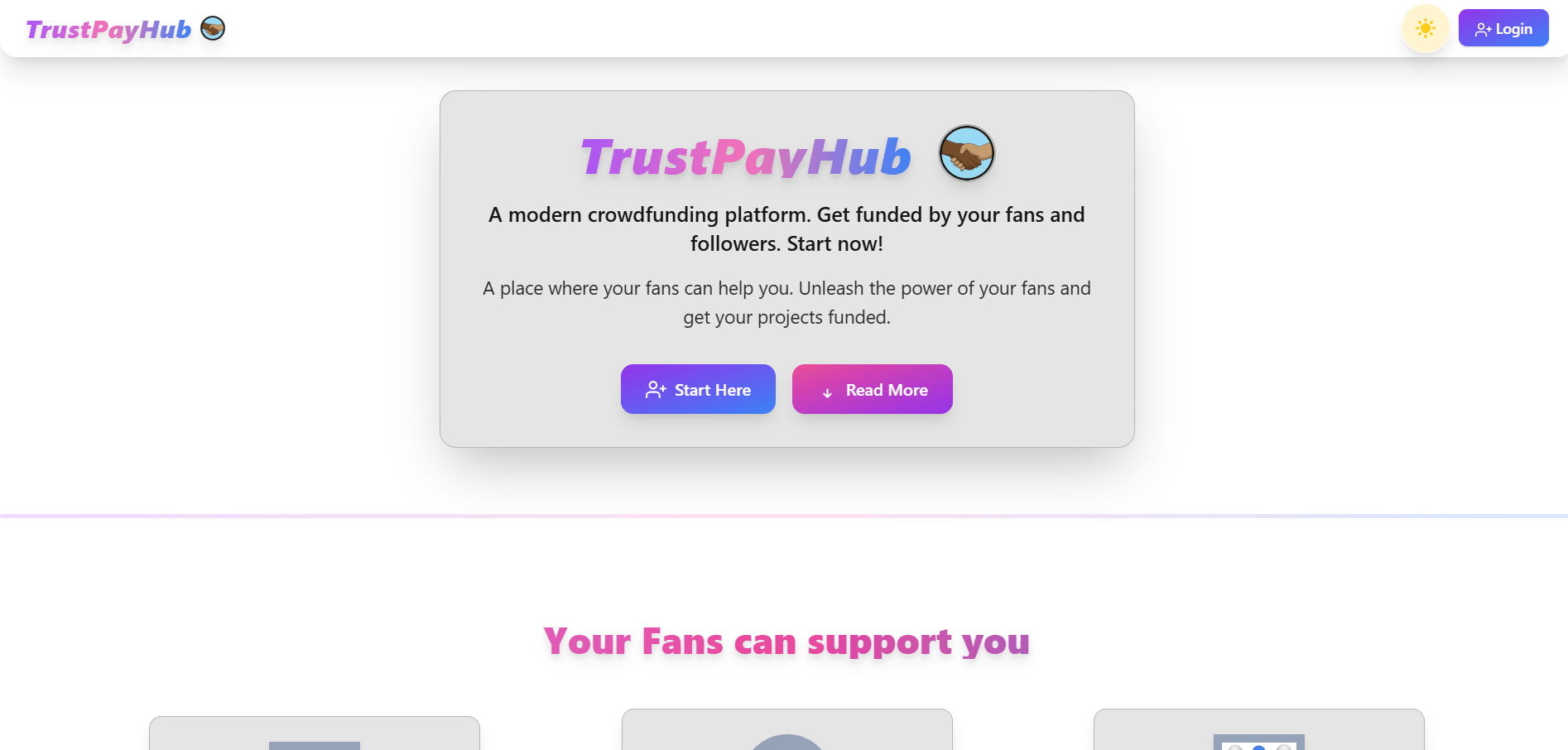 Trust Pay Hub — crowdfunding platform homepage